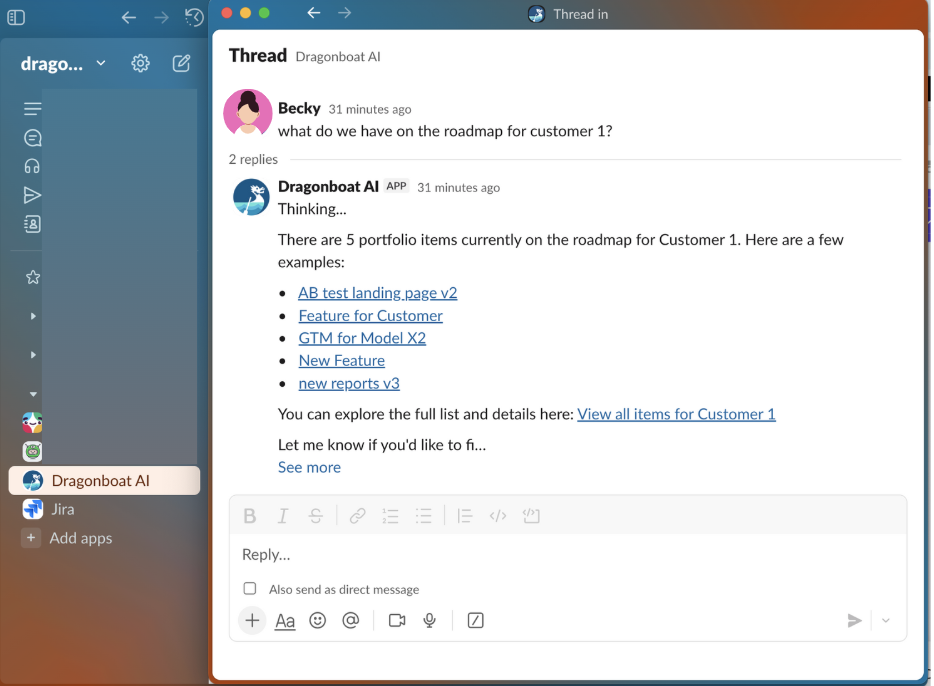 Chat with dragonboat AI directly from Slack