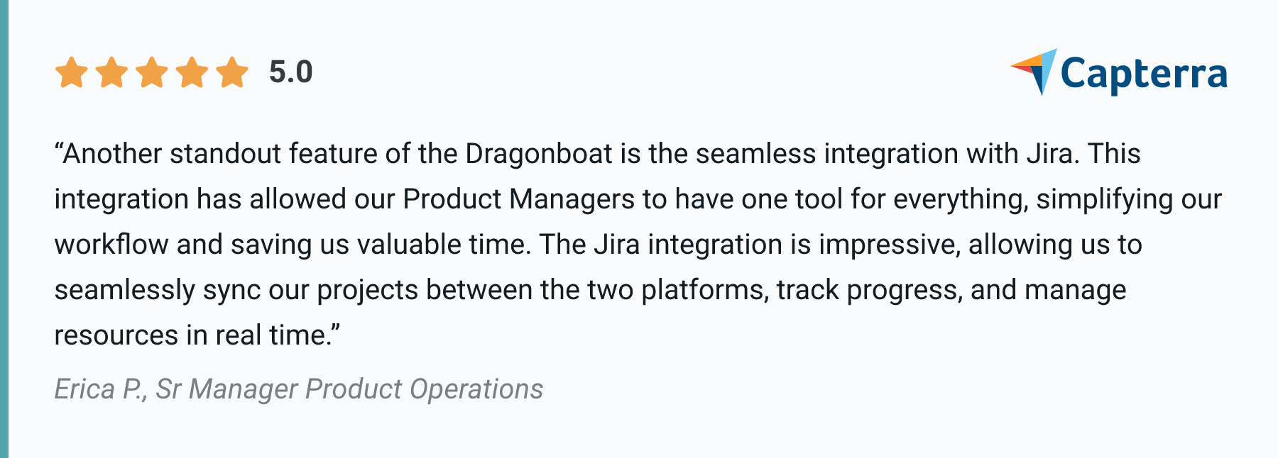 A real Dragonboat customer review on Capterra to demonstrate an alternative to Jira Align.