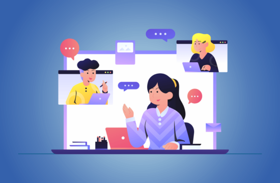 People sharing knowledge through virtual meetings