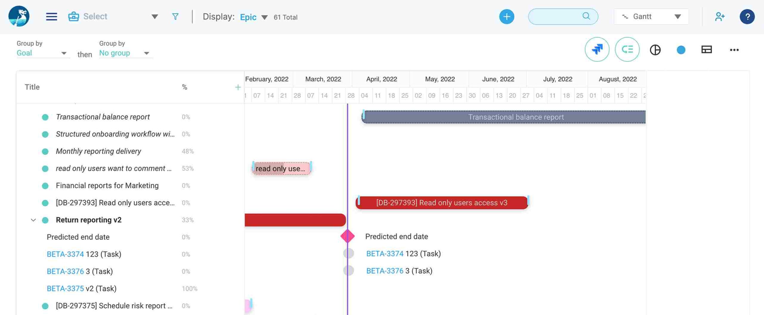 Dragonboat’s two-way integration with Jira for automated roll-up progress tracking, allowing quick adjustments to the plan.