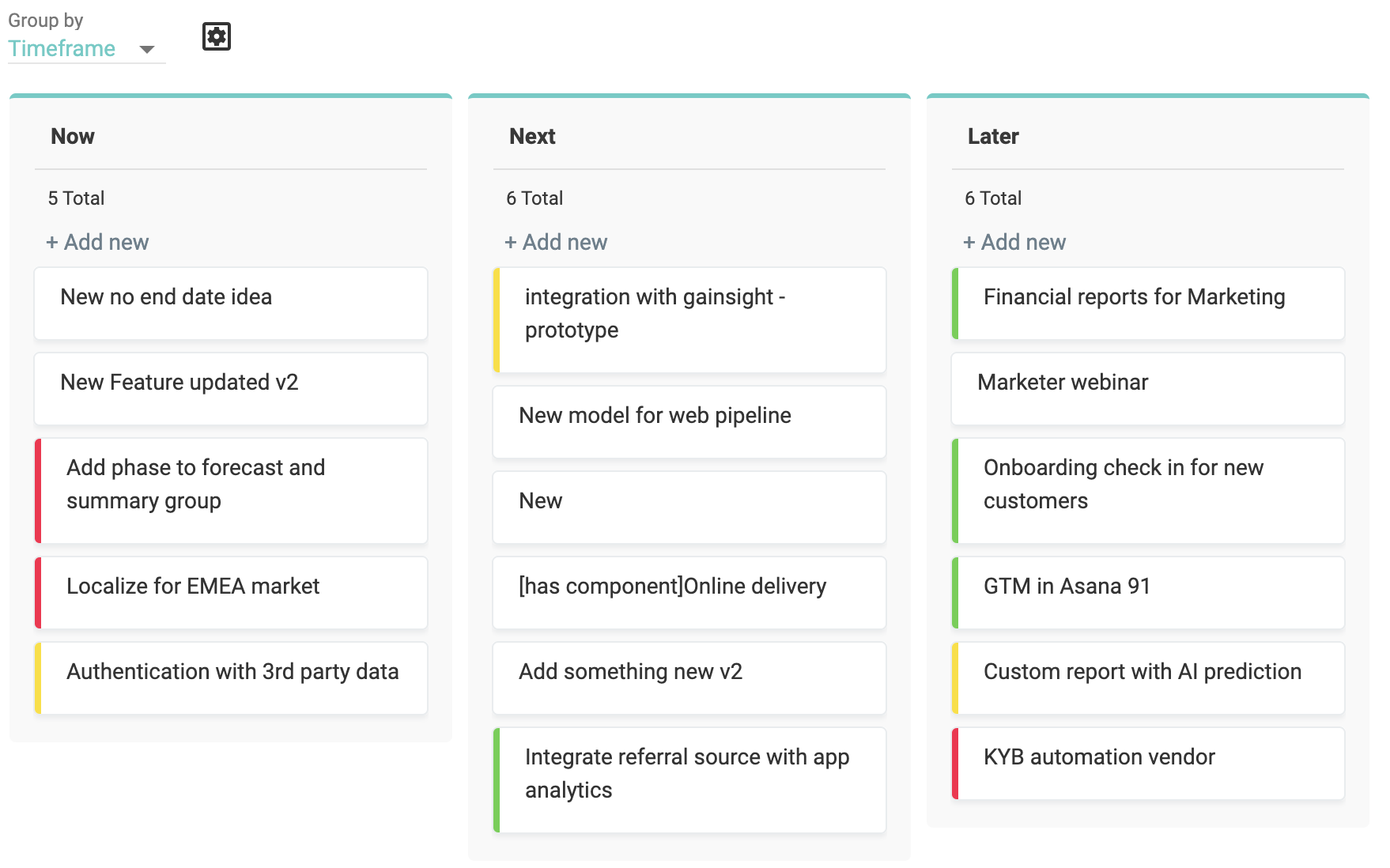 Screenshot of a lean roadmap in Dragonboat.