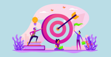 People celebrating around a bullseye to illustrate concept of setting and achieving product OKRs.