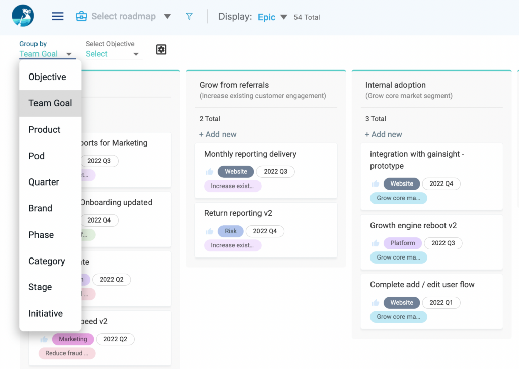 kanban board in Dragonboats portfolio view